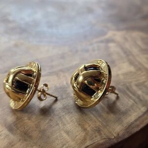 Celine Paris Buttons Gold Tone Black Weave Effect Butterfly Pierced Earrings